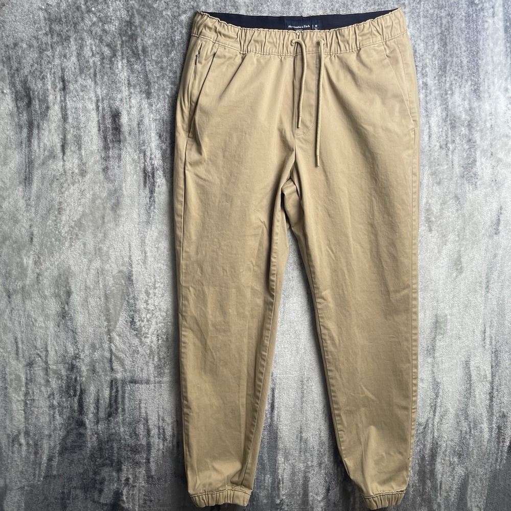 Abercrombie & Fitch Stretch Jogger Pants Mens Medium Tan Elastic Waist Casual Ch